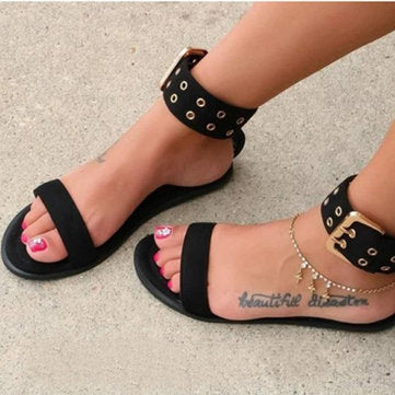 Big Size Women Summer Transparent Ankle Strap Buckle Flat Sandals