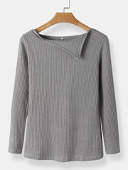 Solid Knit Irregular Pullover Long Sleeve Sweater