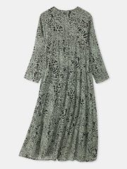 Vintage Print Pocket Long Sleeve O-neck Maxi Dress For Women