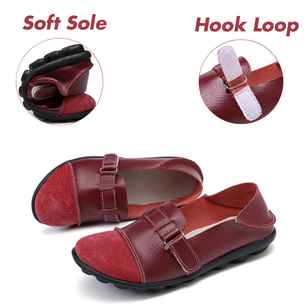 Large Size Women Splicing Leather Casual Hook Loop Soft Flat Loafers