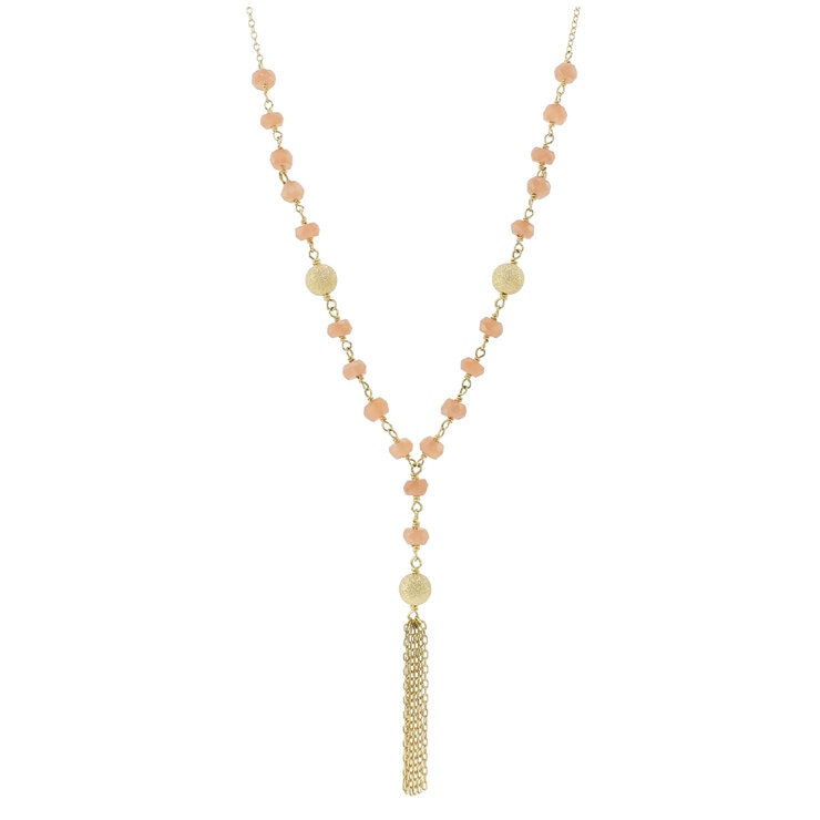 14KT Yellow Gold Peach Moonstone Gold Link Necklace 17"