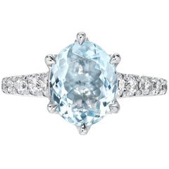18KT White Gold Oval Aquamarine And Round Brilliant Cut 0.48ctw Diamond Ring