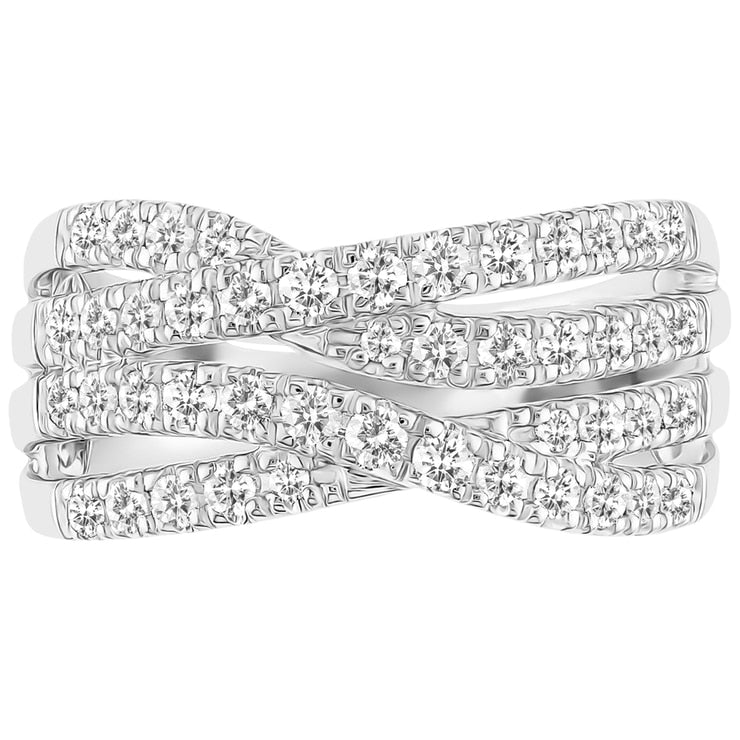 18KT White Gold Round Brilliant Cut 0.75ctw Diamond Wave Ring