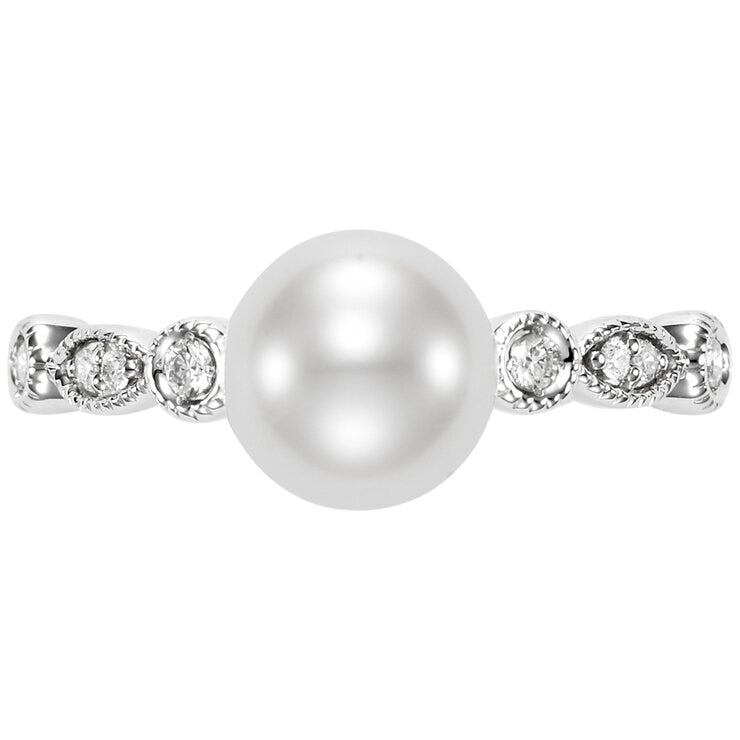18KT White Gold 0.11ctw Diamond 8-8.5mm Cultured Freshwater Pearl Ring