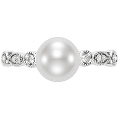 18KT White Gold 0.11ctw Diamond 8-8.5mm Cultured Freshwater Pearl Ring