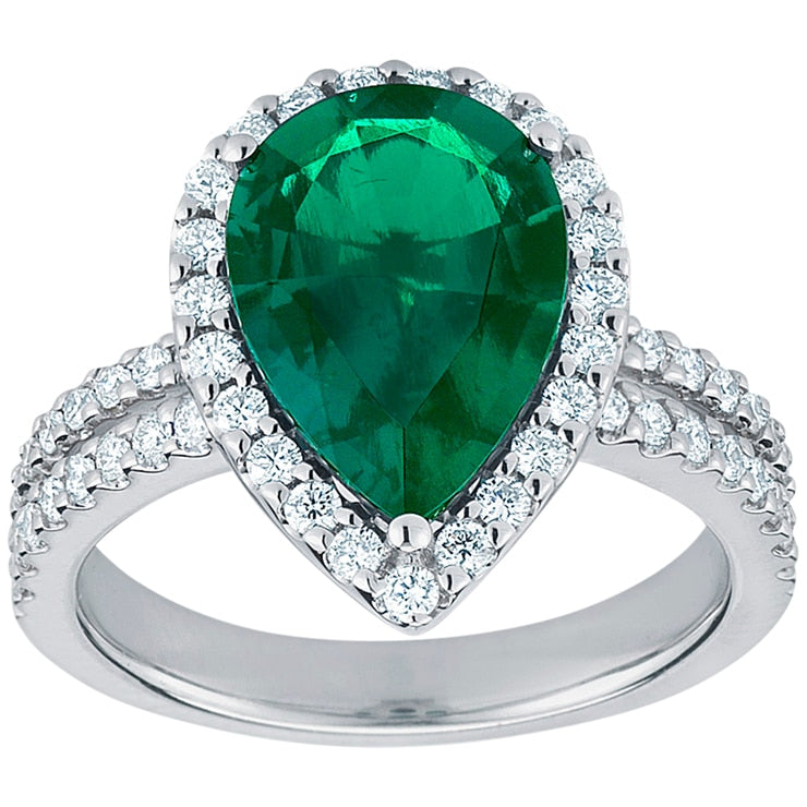 18KT White Gold Lab Emerald And 0.59ctw Diamond Ring