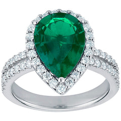 18KT White Gold Lab Emerald And 0.59ctw Diamond Ring