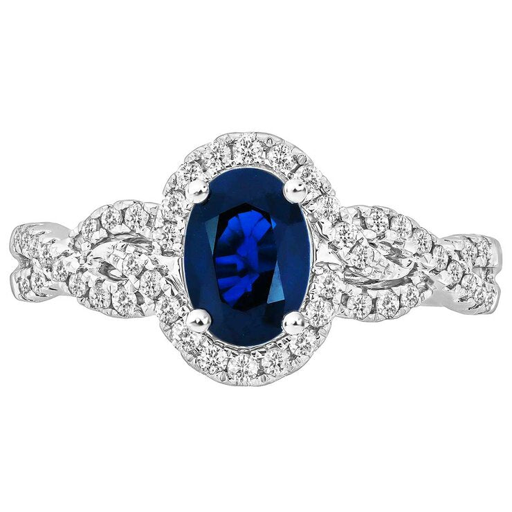 18KT White Gold 0.28ctw Diamond And Oval Sapphire Ring