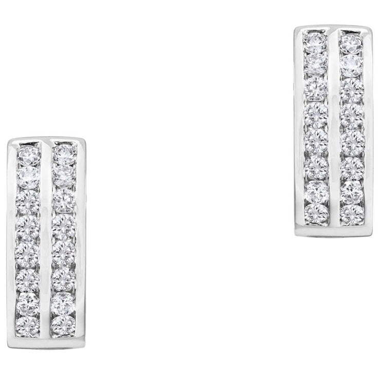 18KT White Gold 0.67ctw Round Diamond Two Row Earrings