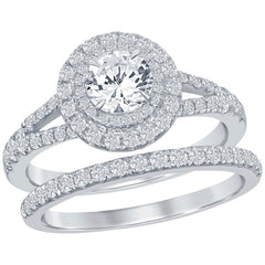 18KT White Gold 1.46ctw Diamond Double Halo Bridal Set