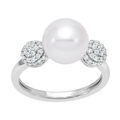 18KT White Gold 0.39ctw Diamond 9-9.5mm Cultured Freshwater Pearl Ring