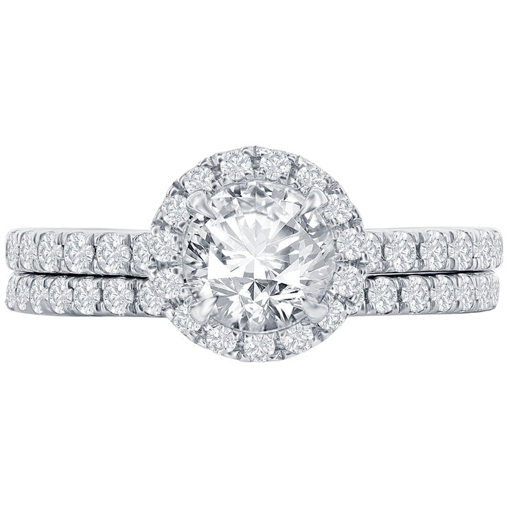 18KT White Gold 0.73ctw Round Centre Diamond Ring Set
