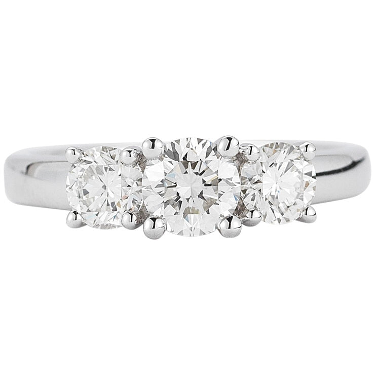 18KT White Gold 1.00ctw Round Diamond Three Stone Ring