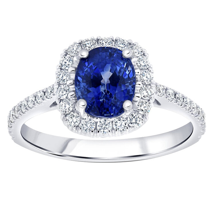 18KT White Gold 0.41ctw Diamond Halo Sapphire Ring