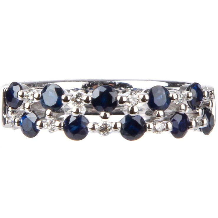 18KT White Gold 0.12ctw Diamond And Blue Sapphire Ring