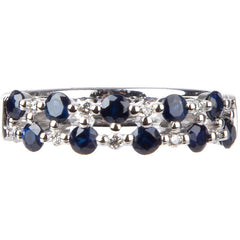 18KT White Gold 0.12ctw Diamond And Blue Sapphire Ring