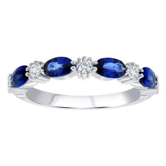 18KT White Gold 0.25ctw Round Diamond Blue Sapphire Band