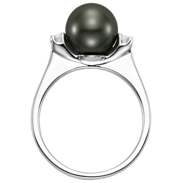 18KT White Gold 0.12ctw Diamond 8-9mm Cultured Freshwater Pearl Ring