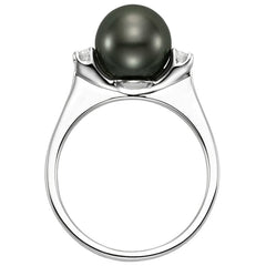 18KT White Gold 0.12ctw Diamond 8-9mm Cultured Freshwater Pearl Ring
