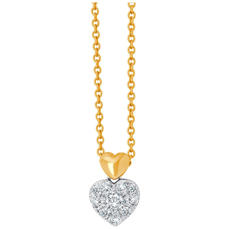 18KT Two Tone Round Brilliant Cut 0.26ctw Diamond Heart Pendant