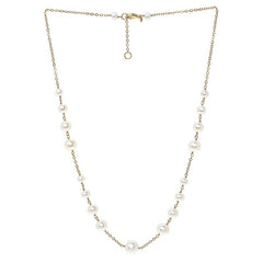 14KT Yellow Gold Cultured Freshwater Pearl Graduated Station Necklace