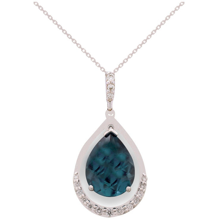 14KT White Gold London Blue Topaz And Diamond Pendant