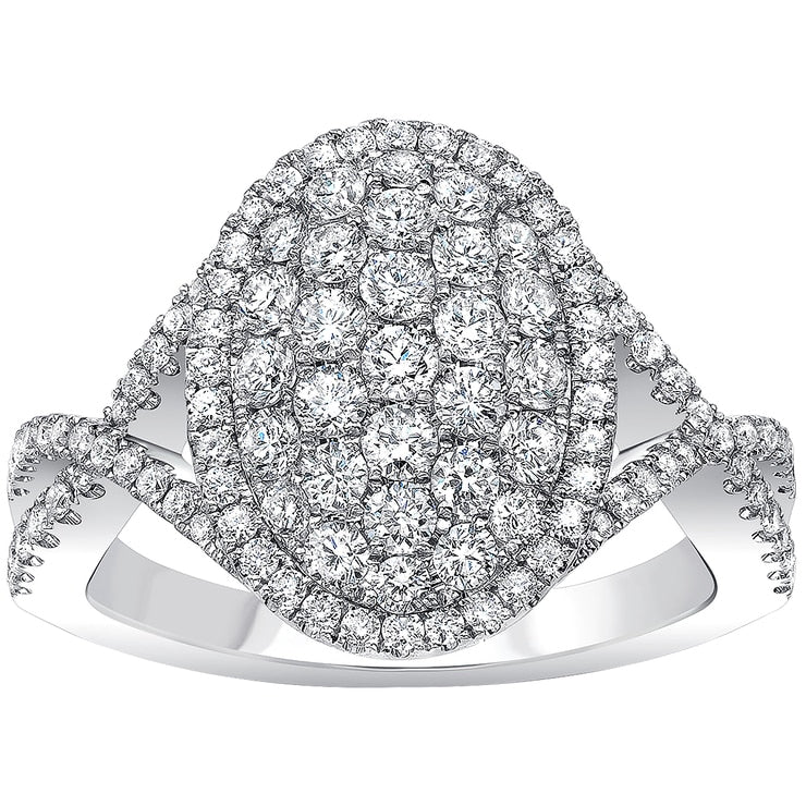 18KT White Gold 1.00ctw Round Brilliant Cut Oval Cluster Ring