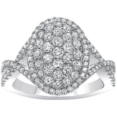 18KT White Gold 1.00ctw Round Brilliant Cut Oval Cluster Ring