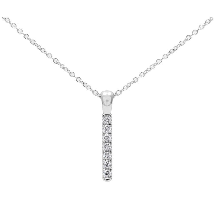 18KT White Gold 0.22ctw Round Diamond Set Bar Pendant