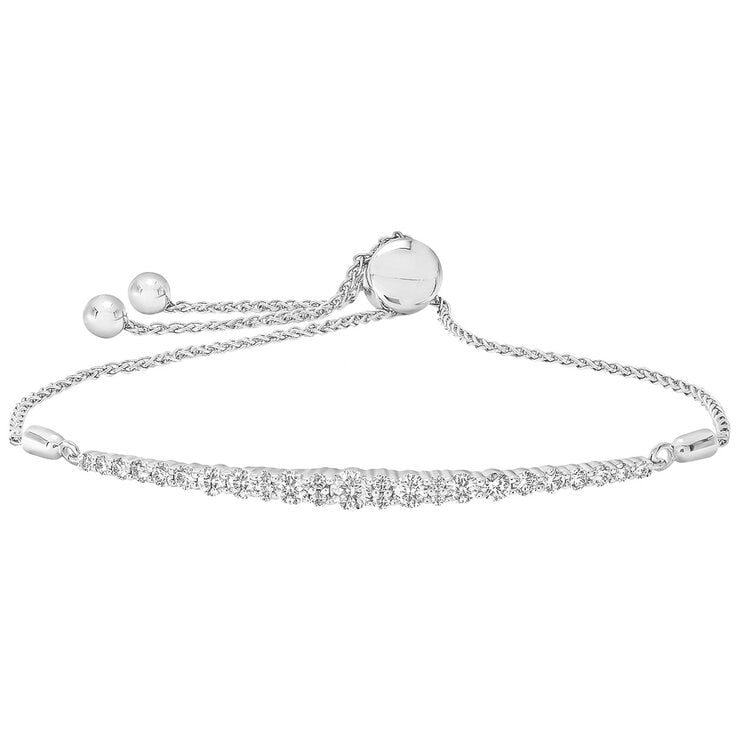 18KT White Gold 0.75ctw Round Diamond Adjustable Bracelet