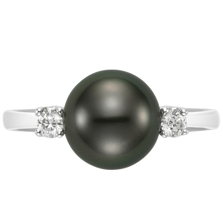 18KT White Gold 0.12ctw Diamond 8-9mm Cultured Freshwater Pearl Ring