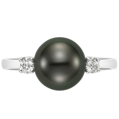 18KT White Gold 0.12ctw Diamond 8-9mm Cultured Freshwater Pearl Ring