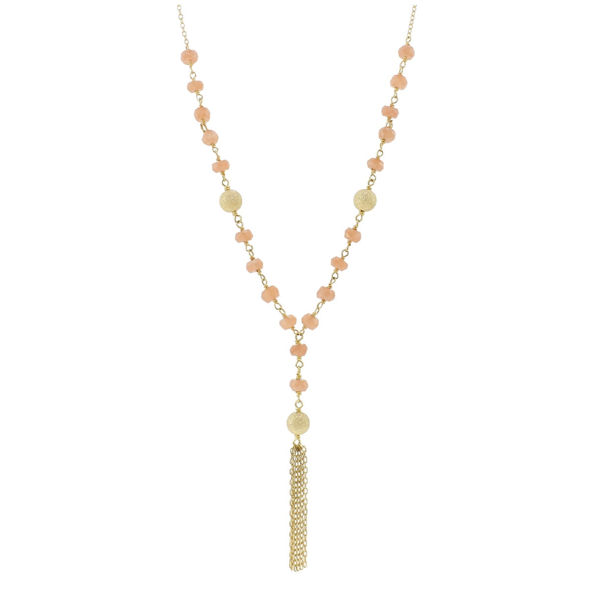 14KT Yellow Gold Peach Moonstone Gold Link Necklace 17"