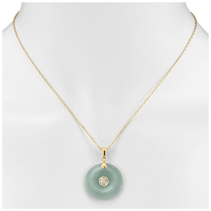 14KT Yellow Gold Good Luck Jade Pendant Necklace