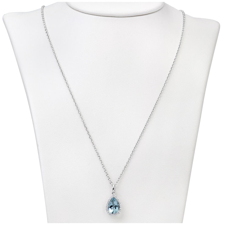 18KT White Gold Aquamarine And Diamond Pendant