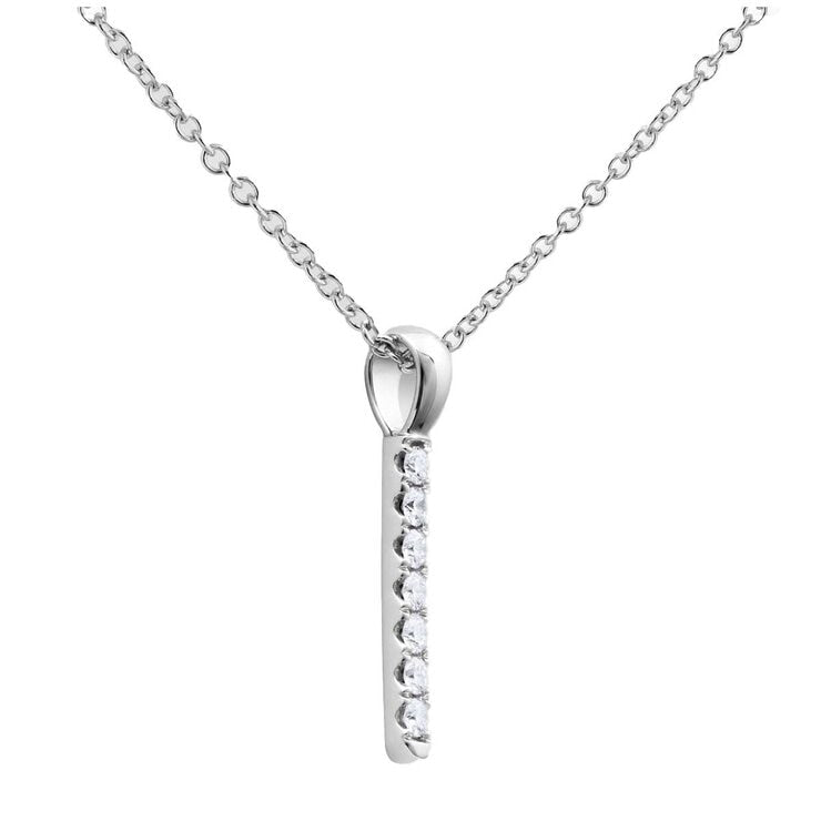 18KT White Gold 0.22ctw Round Diamond Set Bar Pendant