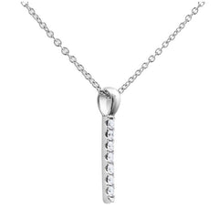 18KT White Gold 0.22ctw Round Diamond Set Bar Pendant