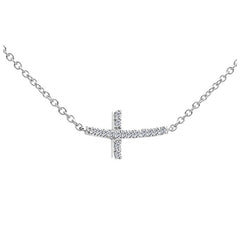 18KT White Gold 16 Round Diamond Horizontal Cross Necklace 0.13ctw