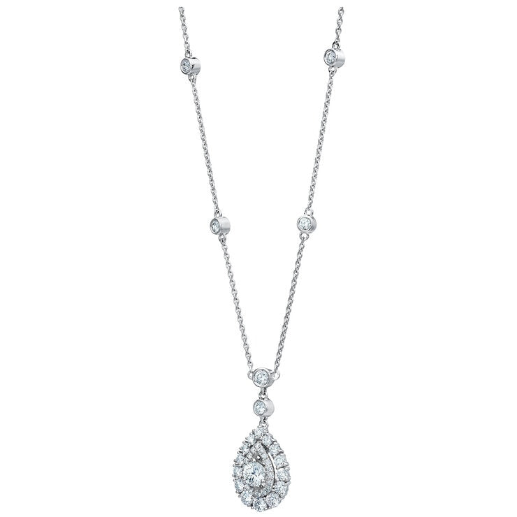 18KT White Gold 1.30ctw Round Diamond Drop Necklace