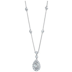 18KT White Gold 1.30ctw Round Diamond Drop Necklace