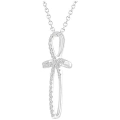 14KT White Gold 0.18ctw Diamond Twist Cross Pendant