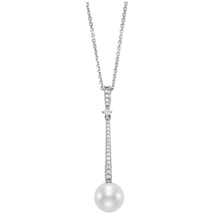 18KT White Gold 0.11ctw Diamond Cultured Freshwater Pearl Pendant