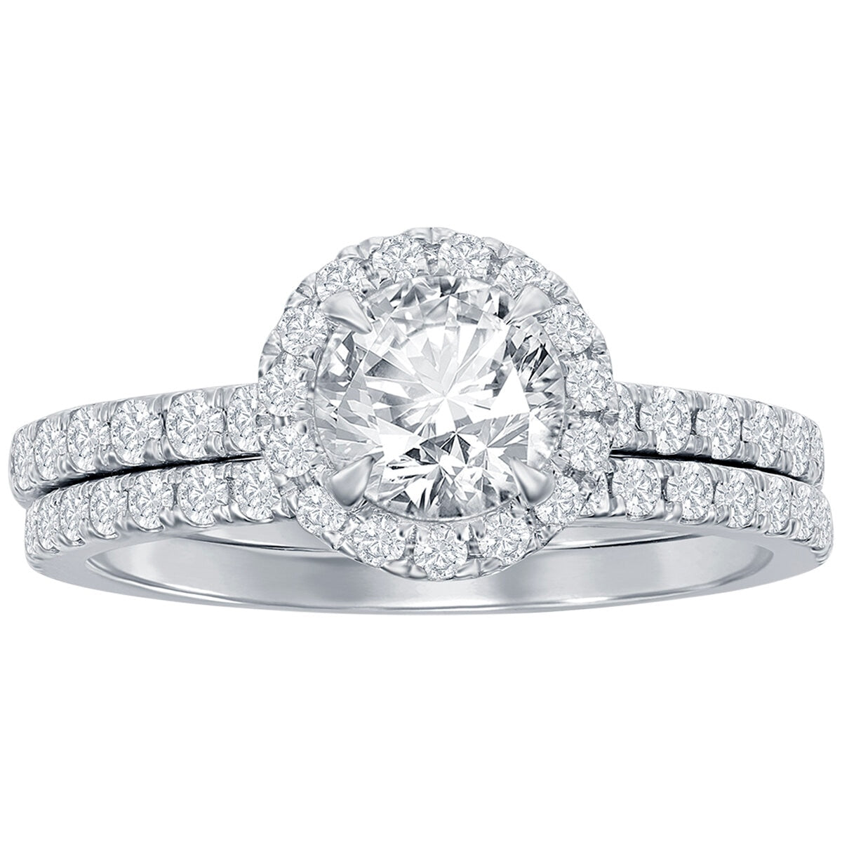 18KT White Gold 0.73ctw Round Centre Diamond Ring Set