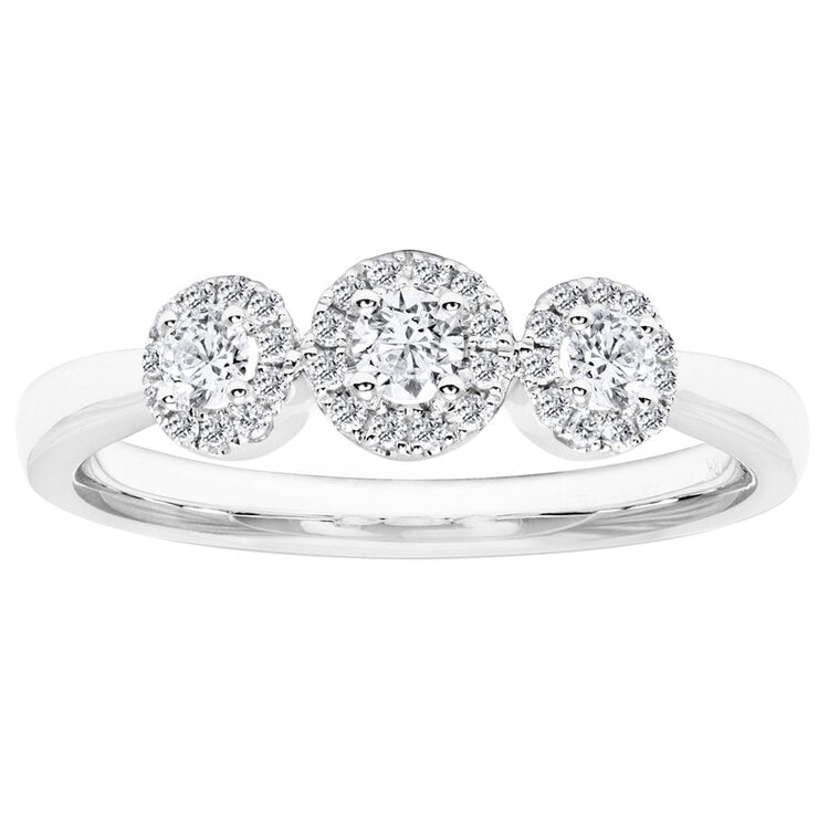 18KT White Gold 0.36ctw 3 Stone Cluster Diamond Ring