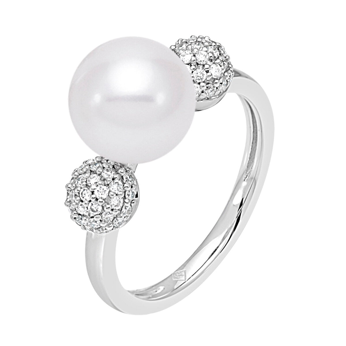 18KT White Gold 0.39ctw Diamond 9-9.5mm Cultured Freshwater Pearl Ring