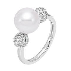 18KT White Gold 0.39ctw Diamond 9-9.5mm Cultured Freshwater Pearl Ring