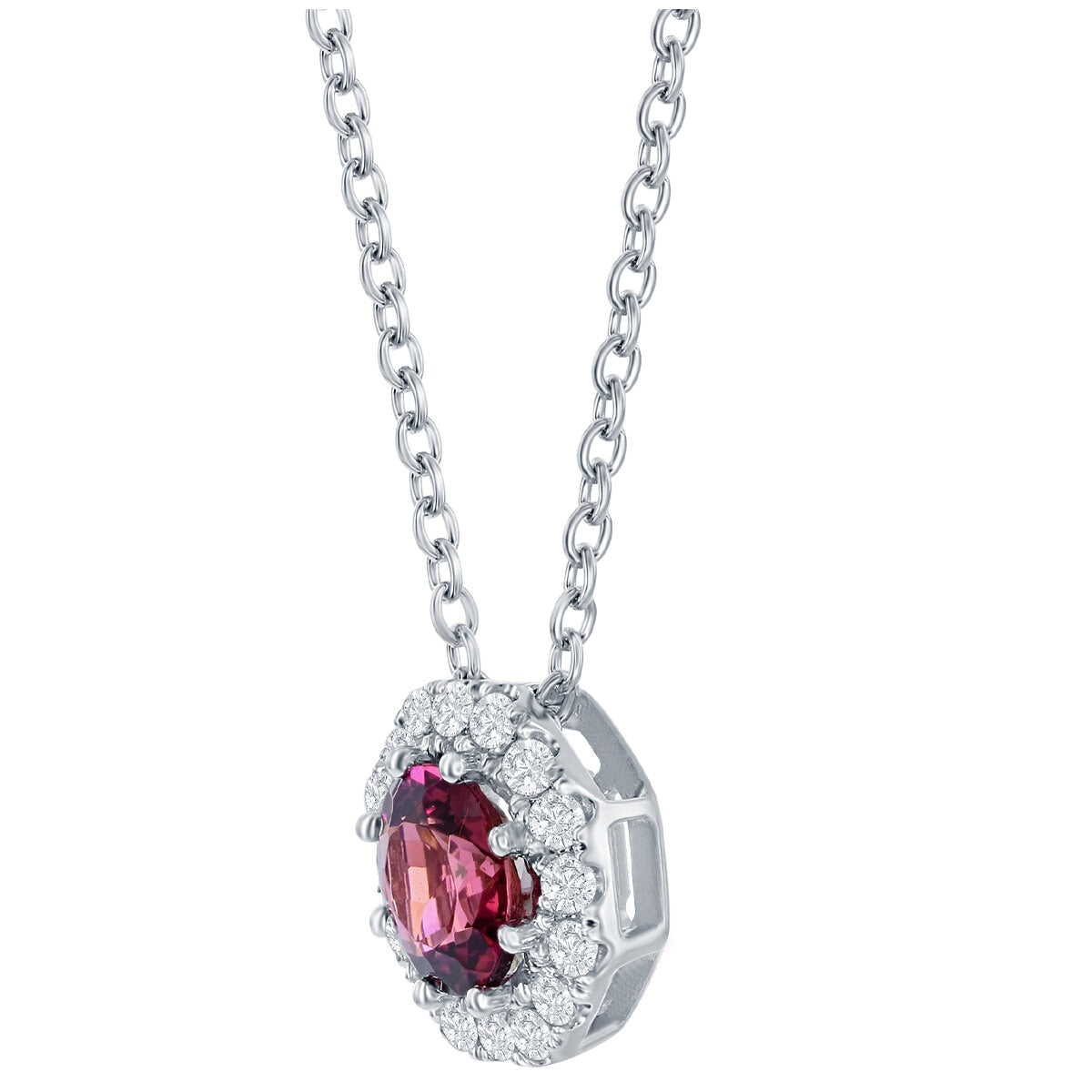 18KT White Gold 0.30ctw Diamond And Pink Tourmaline Pendant