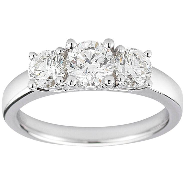 18KT White Gold 1.00ctw Round Diamond Three Stone Ring