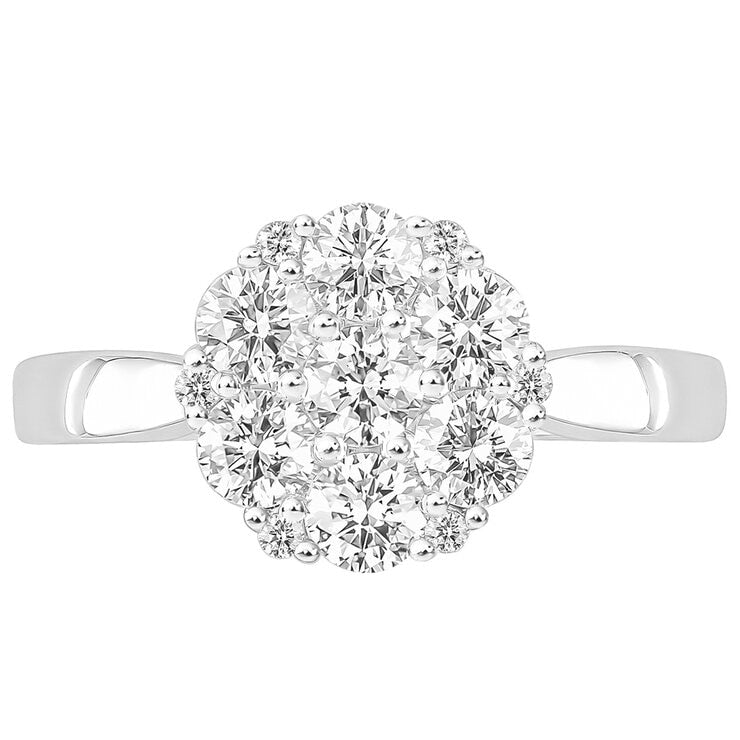 18KT White Gold 0.95ctw Diamond Round Cluster Ring