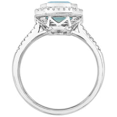 18KT White Gold 0.18ctw Round Diamond Aquamarine Centre Ring